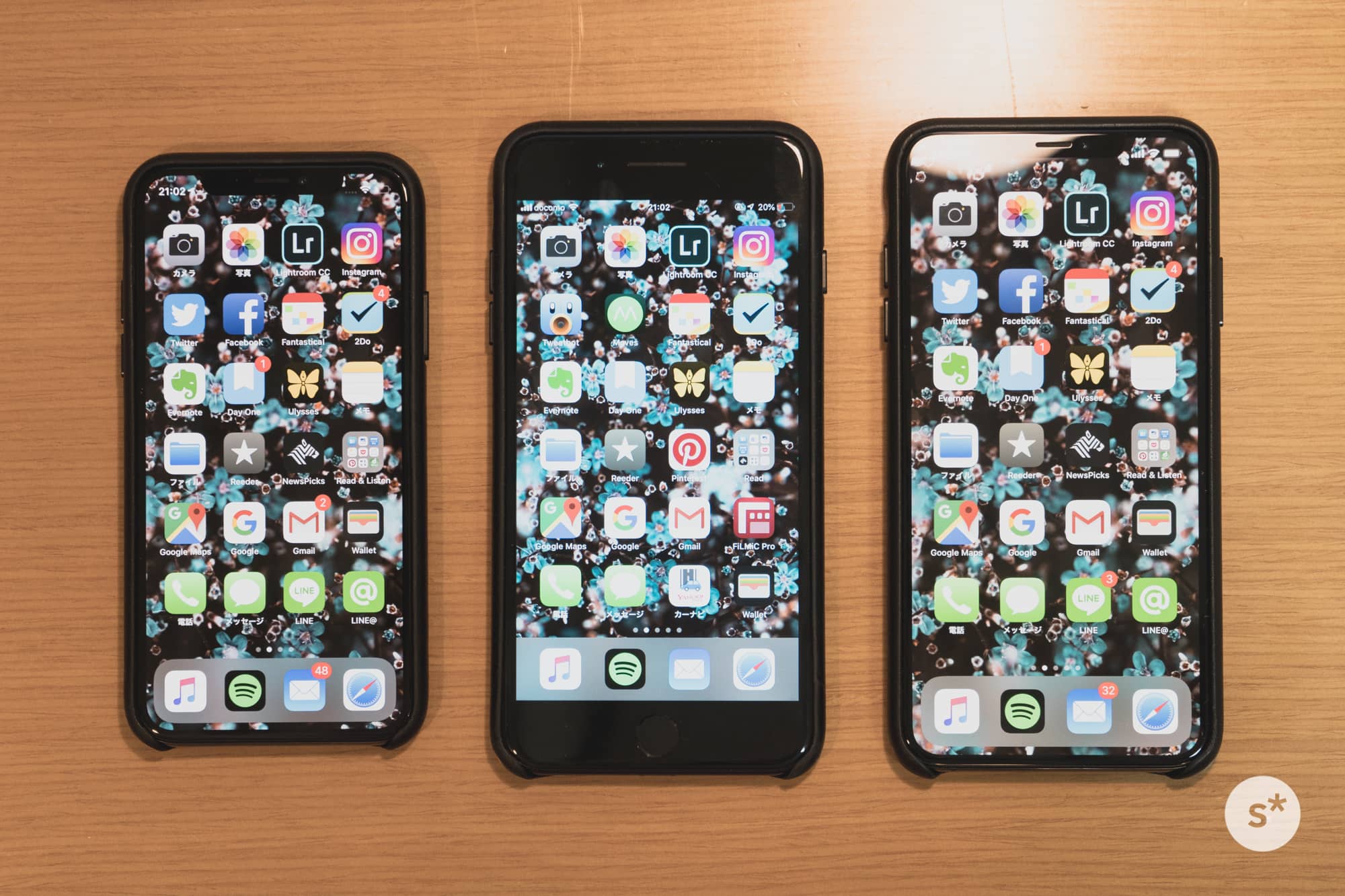 左から iPhone X ／ iPhone 7 Plus ／ iPhone XS Max